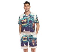 GAIREG Men's Pajama Sets Summer Short Sleeve Sleepwear with Pockets S-XXL, Cartoon Monster Truck With Teeth, S