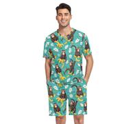 GAIREG Men's Pajama Shorts Set Funny Monkey Bananas Turquoise Soft Summer PJ Sleepwear Loungewear, Small, Funny Monkey Bananas Turquoise, L