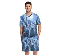 GAIREG Men's Short Sleeve Pajama Set Sleepwear S-XXL, Howling Wolves Moon, L