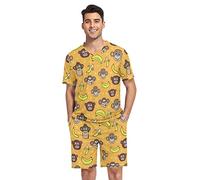 GAIREG Monkey Banana Blue Pattern Pajama Set for Men Soft Short Sleeve Sleepwear Loungewear S-XXL, Cute Monkeys Faces Bananas Yellow, M