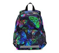 GAIREG Neon Butterfly Black Toddler Girl Backpack with Leash, Small Kids School Bag Travel Bookbag 3-6 Years Medium