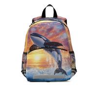 GAIREG Orca Whale Leaping Sunset Toddler Girl Backpack with Leash, Mini Kids Backpacks Travel Bookbag 3-6 Years Medium