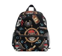 GAIREG Pirate Skulls Black Toddler Girl Backpack with Name Tag, Small Travel Bookbag 6-8 Years