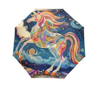 GAIREG Rainbow Unicorn Dancing under Moon Travel Umbrella for Rain Small Compact Portable Folding Auto Open Umbrellas