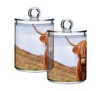GAIREG Scottish Highland Cow Bathroom Qtip and Cotton Ball Holder, Apothecary Jars Set of 2