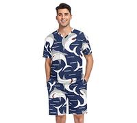 GAIREG Sharks with Glasses Men’s Short Sleeve Pajama Sets Soft Casual Pajamas with Pockets S-XXL, Angry Shark Seamles Pattern, XXL