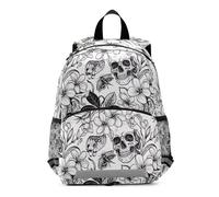 GAIREG Skull Flower Leaf Black White Toddler Boy Backpack with Leash, Mini Travel Book Bag Kids Backpacks 3-6 Years, Medium