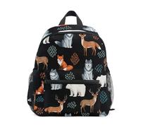 GAIREG Toddler Backpack for Girls Boys, Cute Animals Fox Wolf Bear Black Small Travel Backpack with Name Tag, Cute Animals Fox Wolf Bear Black, 6-8 Years, Cute Backpacks