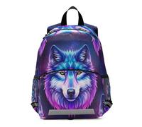 GAIREG Toddler Boy Backpack with Leash, Cool Wolf Neon Purple Mini Kids School Bag Kindergarten Backpacks 3-6 Years, Medium