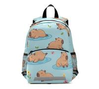 GAIREG Toddler Boy Backpack with Leash, Cute Capybaras Wildflowers Blue Little Kid's Backpacks Mini Travel Bookbag 3-6 Years, Medium