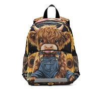 GAIREG Toddler Boy Backpack with Leash, Cute Highland Cow Black Travel Backpack Small Little Kid's Backpacks 3-6 Years, Medium