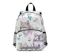GAIREG Toddler Boy Backpack with Leash, Watercolor Wolf Floral Small Little Kid's Backpacks Travel Back Pack 3-6 Years