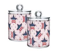 GAIREG USA Flag Stars 2 Pack Cotton Swab Ball Qtip Holder Jar Plastic Container Dispenser with Lid for Bathroom