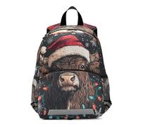 GAIREG Vintage Christmas Highland Cow Toddler Girl Backpack with Leash Little Kid's Backpacks Mini Travel Backpack 3-6 Years, Medium