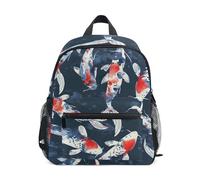 GAIREG Watercolor Dark Blue Red Fish Toddler Boy Backpack with Name Tag, Kids School Backpacks Travel Book Bag 6-8 Years