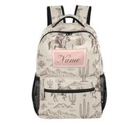 GAIREG Western Desert Cowboys Kids Backpack for Middle School Students | Durable Polyester Fabric Bookbag with Front Zip Pocket and Hands-free Carry, Medium