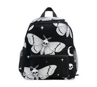 GAIREG White Moths Skull Black Toddler Boy Backpack with Name Tag, Kids Backpacks, White Moths Skull Black, 6-8 Years, Cute Backpacks