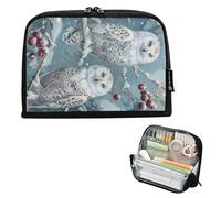 GAIREG Winter Owls Standing Pencil Bag with Magnetic Closure Foldable Pen Pouch for Students Artists Travel