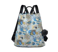 GAIREG Women Backpacks Cashmere Anti-Theft Back Zipper Pocket Pompom Travel Bag, Sea Blue Fish
