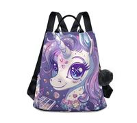 GAIREG Women Fashion Anti-Theft Pompom Backpack Hiking Backpack, Unicorn With Big Purple Eyes