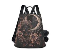 GAIREG Women Fashion Beach Shell Backpack Summer Beach Backpack with Zipper Back Pocket, Boho Moon Sky Blue Flowers