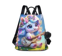 GAIREG Women's Travel Backpack with Back Zipper and Anti-Theft Pocket, Spring Unicorn Playing The Guitar