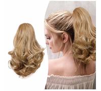 Gairyan 10" Clip in Ponytail Hair Extensions Curly Ponytail Extension Claw on Pony tails Wavy Synthetic Hairpieces for Women Real Natural Short Wave, Sandy Blonde & Natural Blonde