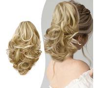 Gairyan 10" Clip in Ponytail Hair Extensions Curly Ponytail Extension Claw on Pony tails Wavy Synthetic Hairpieces for Women Real Natural Short Wave, Sandy Blonde/Bleach Blonde