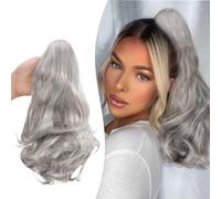 Gairyan 10" Clip in Ponytail Hair Extensions Curly Ponytail Extension Claw on Pony tails Wavy Synthetic Hairpieces for Women Real Natural Short Wave, Dark Gray