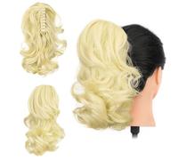 Gairyan 12" Clip in Ponytail Hair Extensions Curly Ponytail Extension Claw on Pony tails Wavy Synthetic Hairpieces for Women Real Look Short Wave (Bleach Blonde)