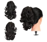 Gairyan 12" Clip in Ponytail Hair Extensions Curly Ponytail Extension Claw on Pony tails Wavy Synthetic Hairpieces for Women Real Look Short Wave (Dark Brown)