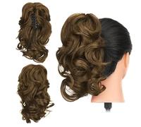 Gairyan 12" Clip in Ponytail Hair Extensions Curly Ponytail Extension Claw on Pony tails Wavy Synthetic Hairpieces for Women Real Look Short Wave (Ash Brown)