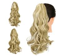 Gairyan 18inch Ponytail Extension Clip in Ponytail Hair Extensions Curly Wavy Pony Tails Claw on Ponytail Long Synthetic Hairpieces for Women Soft Real Look Wave (Sandy Blonde & Bleach Blonde)