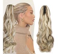 Gairyan 20" Clip in Ponytail Extension Curly Wavy Long Claw on Ponytail Hair Extensions Highlight Synthetic Pony Tails Long Wave Fake Hairpieces for Women, Ash Blonde/Bleach Blonde