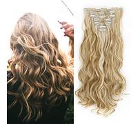 Gairyan 20" Long Curly Clip in Hair Extensions Blonde Hair Extension Wavy Highlight 7PCS Full Head Set Synthetic Hair piece for Women (Dark Blonde & Bleach Blonde)