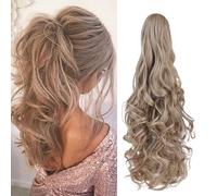 Gairyan 20inch Ponytail Extension Clip in Ponytail Hair Extensions Curly Wavy Pony Tails Claw on Ponytail Long Wave Synthetic Hairpieces for Women Soft Natural Look, Ash Blonde mix Bleach Blonde