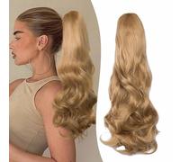Gairyan 20inch Ponytail Extension Clip in Ponytail Hair Extensions Curly Wavy Pony Tails Claw on Ponytail Long Wave Synthetic Hairpieces for Women Soft Real Look (Dark Blonde)