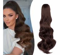 Gairyan 20inch Ponytail Extension Clip in Ponytail Hair Extensions Curly Wavy Pony Tails Claw on Ponytail Long Wave Synthetic Hairpieces for Women Soft Real Look (Dark Brown & Dark Auburn)