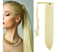 Gairyan 24" Long Straight Ponytail Extension Wrap Around Clip in Pony tail Hair Extensions Hairpieces for Women Girls Real Natural Look (Bleach Blonde)