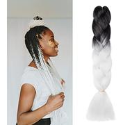 Gairyan Braiding Hair Extensions for Braiding 1 Bundle 100g 24" Ombre Jumbo Braiding Hair Colorful Synthetic Hair for Braid Soft Box Braids Crochet Twists (Black-Pure White)
