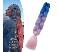 Gairyan Braiding Hair Extensions for Braiding 1 Bundle 100g 24" Ombre Jumbo Braiding Hair Colorful Synthetic Hair for Braid Soft Box Braids Crochet Twists (Blue-Purple-Pink)