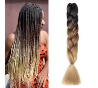 Gairyan Braiding Hair Extensions for Braiding 1 Bundle 100g 24" Ombre Jumbo Braiding Hair Colorful Synthetic Hair for Braid Soft Box Braids Crochet Twists (Black-Dark Brown-Light Brown)