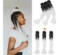 Gairyan Braiding Hair Extensions for Braiding 6 Packs 600g 24" Ombre Jumbo Braiding Hair Coloured Synthetic Hair for Women Soft Box Braids Crochet Twists (Black-Pure White)
