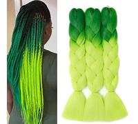 Gairyan Braiding Hair Extensions Ombre Jumbo Braids Synthetic Hair 3 Packs 24 inches 300g Coloured Hair for Braiding Extensions Box Braids Crochet Twist (Dark Green-Yellow Green)