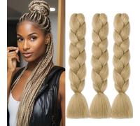 Gairyan Braiding Hair Extensions Ombre Jumbo Braids Synthetic Hair 3 Packs 24 inches 300g Coloured Hair for Braiding Extensions Box Braids Crochet Twist, Ash Blonde