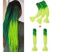 Gairyan Braiding Hair Extensions Ombre Jumbo Braids Synthetic Hair 5packs 24 inches 500g Coloured Hair for Braiding Extensions Box Braids Crochet Twist (Dark Green-Yellow Green)