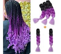 Gairyan Braiding Hair Extensions Ombre Jumbo Braids Synthetic Hair 5packs 24 inches 500g Coloured Hair for Braiding Extensions Box Braids Crochet Twist (Black-Purple-Light Purple)