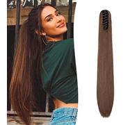 Gairyan Clip in Ponytail Hair Extensions 24 inch Ponytail Extension Long Straight Pony Tails Claw on Ponytail Synthetic Hairpieces for Women Soft Natural Look (Dark Brown & Light Auburn)