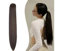 Gairyan Clip in Ponytail Hair Extensions Straight Ponytail Extension Long Brown Ponytails Claw on Pony tail One Piece Synthetic Hairpieces Natural Look for Women (Medium Brown)