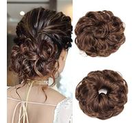 Gairyan Messy Hair Bun Hair Scrunchies Hairpeces Tousled Updo Hair Messy Bun for Lady 40g Curly (Dark Brown & Light Auburn)